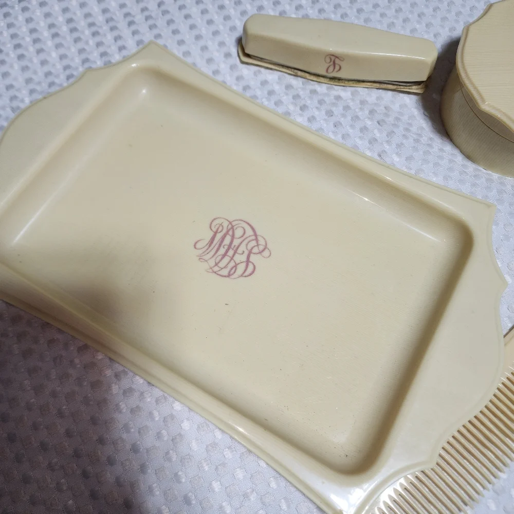 DU BARRY EUC IVORY PYRALIN VANITY SET 10 piece SET FOR DRESSER